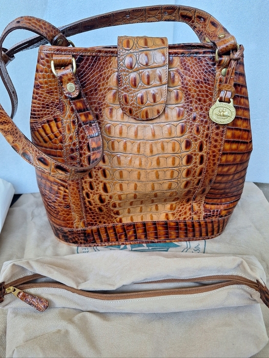 Brahmin Handbags - Brahmin Julian Tote Pecan Melbourne Croc Embossed Leather Bucket Bag + Organizer